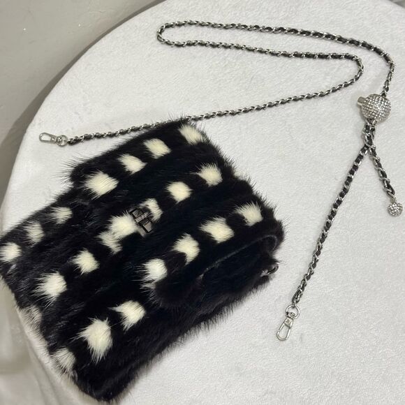 Colorblock Genuine Mink Fur Handmade Fold Over Flap Purse/Phone Pouch/Crossbody - Picture 9 of 16